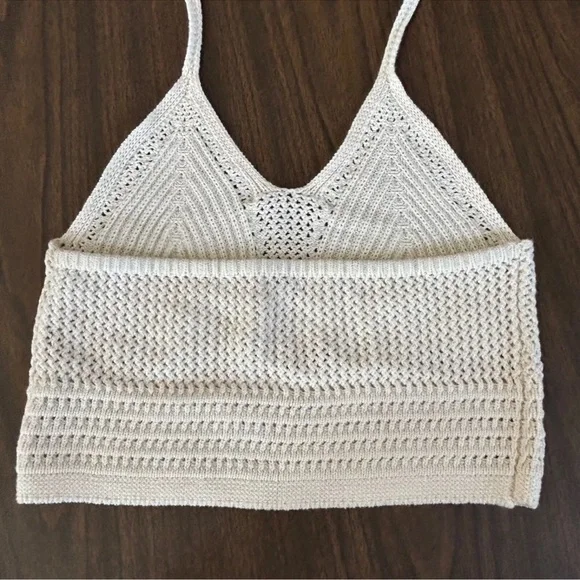 Aerie Crochet Halter Tank Top Babydoll S Crop Boho Festival Cotton Open Knit - Picture 5 of 8